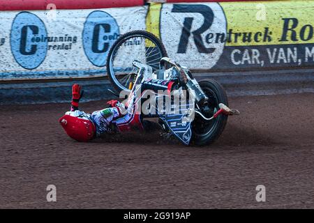 Manchester, Großbritannien. 23. Juli 2021. Sam McGurk startet am Freitag, den 23. Juli 2021, während des Spiels der National Development League zwischen Belle Vue Colts und Eastbourne Seagulls im National Speedway Stadium in Manchester. (Kredit: Ian Charles | MI News) Kredit: MI News & Sport /Alamy Live News Stockfoto