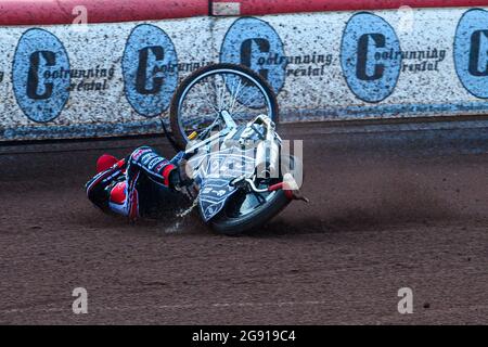 Manchester, Großbritannien. 23. Juli 2021. Sam McGurk startet am Freitag, den 23. Juli 2021, während des Spiels der National Development League zwischen Belle Vue Colts und Eastbourne Seagulls im National Speedway Stadium in Manchester. (Kredit: Ian Charles | MI News) Kredit: MI News & Sport /Alamy Live News Stockfoto