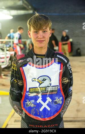 Manchester, Großbritannien. 23. Juli 2021. Vinnie Foord - Eastbourne Seagulls während des Spiels der National Development League zwischen Belle Vue Colts und Eastbourne Seagulls am Freitag, den 23. Juli 2021, im National Speedway Stadium in Manchester. (Kredit: Ian Charles | MI News) Kredit: MI News & Sport /Alamy Live News Stockfoto