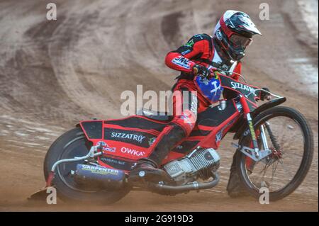 Manchester, Großbritannien. 23. Juli 2021. Joe Alcock in Aktion während des Spiels der National Development League zwischen Belle Vue Colts und Eastbourne Seagulls am Freitag, den 23. Juli 2021 im National Speedway Stadium in Manchester. (Kredit: Ian Charles | MI News) Kredit: MI News & Sport /Alamy Live News Stockfoto