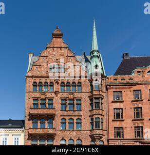 Lejonet Apothekengebäude am Stortorget Platz - die älteste Apotheke Schwedens - Malmö, Schweden Stockfoto