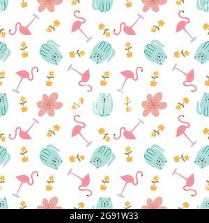 Seamless vector pattern with cute animals Stock Vektor