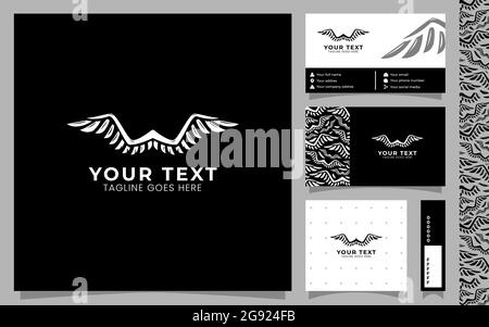 Double Wing, minimalistisches Konzept Logovorlage mit Visitenkarte und nahtlosen Musterelementen isoliert auf weißem Hintergrund Stock Vektor