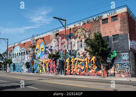 Wandmalereien und Street Art aus dem Arts District in Los Angeles, Kalifornien Stockfoto