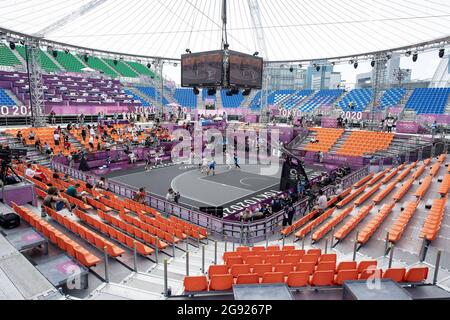 Tokio, Japan. Juli 2021. Fußball: Olympische Spiele, Frauen, China - Rumänien, Vorrunde, im Aomi Urban Sports Park. Blick ins Stadion. Quelle: Swen Pförtner/dpa/Alamy Live News Stockfoto