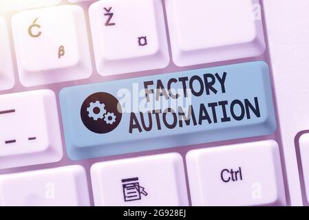 Hand schreiben Zeichen Factory Automation. Wort geschrieben über den automatischen Betrieb und die Steuerung von Maschinen oder Prozessen Zusammenfassung mehrere Nachrichten senden Stockfoto