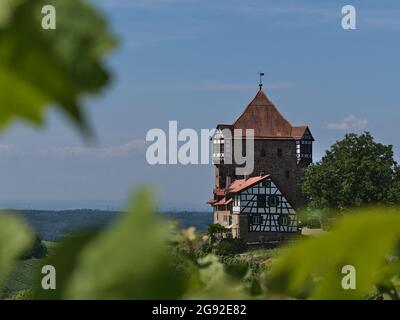 Schöne Sicht auf die historische mittelalterliche Burg Burg Wildeck (Bau ca. 12. Jahrhundert) in Abstatt, Baden-Württemberg, Deutschland. Stockfoto