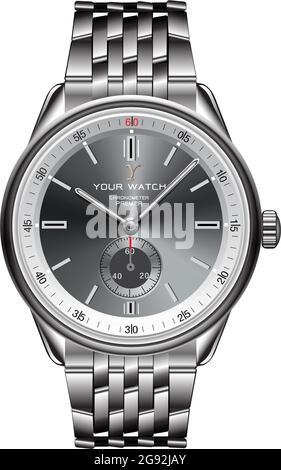 Realistische watch clock Chronograph Dunkelgrau wählen Design für Männer Mode auf weißem Hintergrund Vector Illustration. Stock Vektor