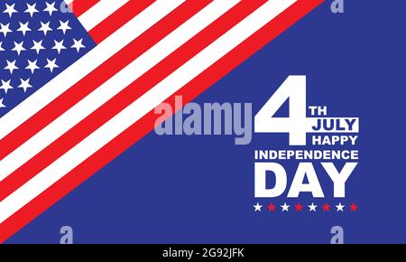4. Juli Unabhängigkeitstag Vereinigte Staaten von Amerika Flagge überlappen auf blauem Design für Feiertagsfeier Hintergrund Vektor-Illustration. Stock Vektor