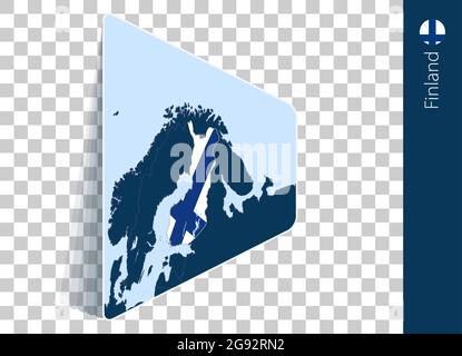 Finnland Karte und Flagge auf transparentem Hintergrund. Finnland auf blauer Vektorkarte hervorgehoben. Stock Vektor