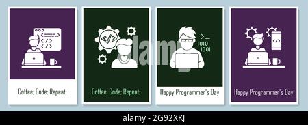 Programmierer Tag Grußkarten mit Glyphen Icon Element gesetzt Stock Vektor