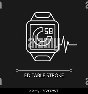 Online Fitness Activity Tracker weißes lineares Symbol für dunkles Thema. Stock Vektor