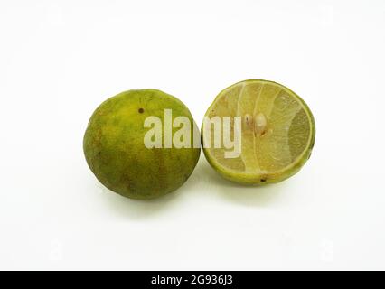 Verrottete Zitrone auf weißem Hintergrund Stockfoto