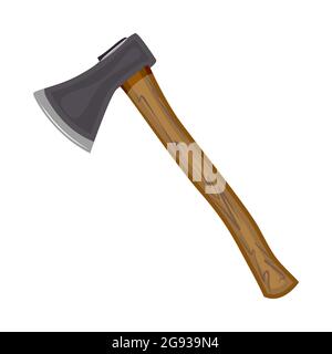 Axt auf weißem Hintergrund isoliert. Metallaxt mit Griff aus Holz. Symbol für die Foresteraxt. Beil aus Holz. Symbol für Holzbearbeitung oder Holzfäller.Vektorgrafik Stock Vektor