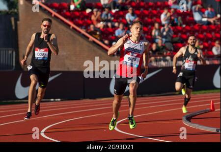 GATESHEAD, ENGLAND - 13. JULI: Martyn Rooney (GBR) Joe Brier (WAL), der beim Grand Prix von Muller British, Teil des Wanda Diamond Le, in den 400-m-Rennen antritt Stockfoto