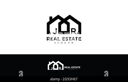 Alphabet JR oder J und R Real Estate Monogram Vector Logo Design, Letter JR House Icon Template Stock Vektor