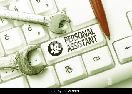 Schild mit dem persönlichen Assistenten. Geschäftskonzept Verwaltungsassistent arbeitet ausschließlich für eine Person Internet Browsing und Online-Forschung Stockfoto