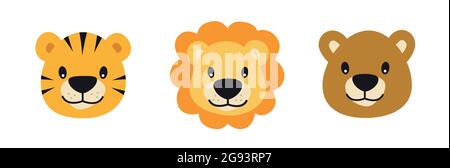 Jungle animals heads illustration for childrens Stock Vektor