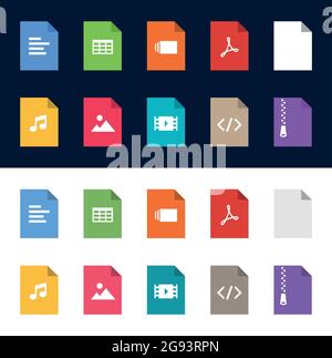 Dateiformat, flache Farbe, Symbolsatz Stock Vektor
