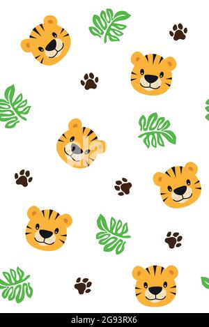 Tiger nahtloser Hintergrund für Kinder auf weiß Stock Vektor