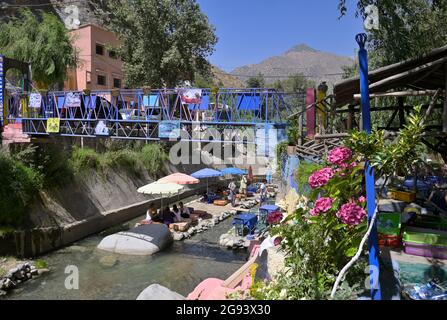 Setti Fadma im wunderschönen Tal des Flusses Ourika, High Atlas MA Stockfoto