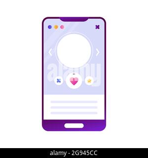 Mobiltelefon mit einer Online-Dating-App. Soziale Netzwerke, „Gefällt mir“-Angaben, Favoriten im Internet. Isoliertes Objekt auf weißem Hintergrund, Mocap Stock Vektor