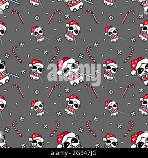 Pandas kawaii santa Nahtloses Muster. Nette Vektor glücklich Bär in weihnachtshut macht einen Schneemann. Druck für Textil. Geschenkpapier, Banner und Karte Stock Vektor