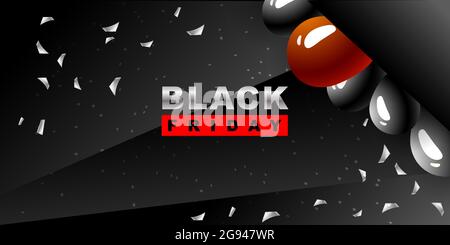 Schwarzer freitag Vektorhintergrund. Dunkle Vorlage für ein Banner mit schwarzen Ballons Stock Vektor