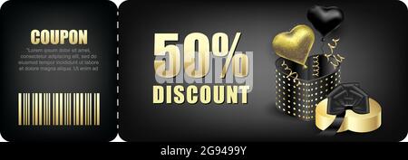 Rabattgutschein mit festlicher Verpackung. Weihnachten und Neujahr Rabatte. Vektorhintergrund. Stock Vektor