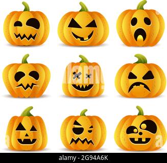 Set von halloween Kürbisse, lustige Gesichter auf weißem Hintergrund. vektor-Illustration Stock Vektor