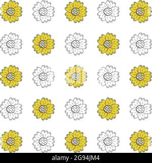 Vektor nahtlose Muster von Farbe und monochromen Sonnenblumen im skandinavischen Stil Hand auf weißem Hintergrund gezeichnet. Verwendung im Cartoon-Stil für Hintergründe, Stock Vektor