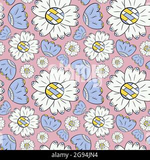 Vektor nahtlose Muster der Farbe Blumen können Lilie und Sonnenblumen im skandinavischen Stil Hand auf einem farbigen Hintergrund gezeichnet. Für Hintergründe, Textilien Stock Vektor