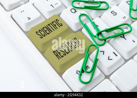 Textschild mit wissenschaftlicher Forschung. Business Showcase methodische Studie zum Nachweis oder zum widerlegen einer Hypothese Schreibkraft Erstellen von Firmendokumenten Stockfoto