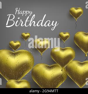 Vektor-Illustration mit goldenen Ballons in Herzform. Hintergrund für Postkarten, Poster. Stock Vektor