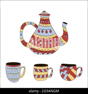Vector Set von Teekannen im skandinavischen Stil. Isolierte Objekte. Stock Vektor