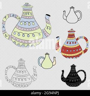 Vector Set von Teekannen im skandinavischen Stil. Isolierte Objekte. Stock Vektor