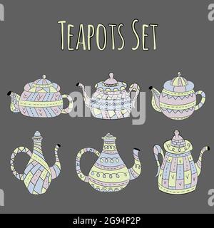 Vector Set von Teekannen im skandinavischen Stil. Isolierte Objekte. Stock Vektor