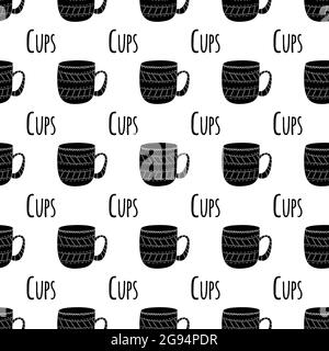 Vektor nahtloses Muster von Tassen Kaffee, Tee, Milch im skandinavischen Stil. Verwendet für Tapeten, Hintergründe, Geschenkpapier. Stock Vektor