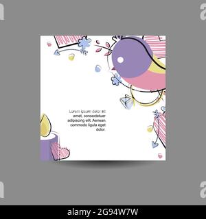 Vektor runde Grußkarte, Banner mit flachen Elementen Liebe, Romantik, Hochzeit Stock Vektor