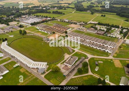 HARROGATE, GROSSBRITANNIEN – 23. JULI 2021. Eine Luftaufnahme des Great Yorkshire Showground in Harrogate, North Yorkshire Stockfoto