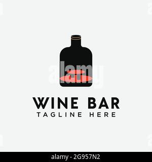 Etikett für Menüdesign Restaurant oder Café, Weinflasche mit Tisch und Stühlen Stock Vektor