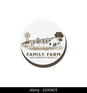 Wood Barn Farmhouse. Minimalistisches Vintage Retro-Logo-Design Stock Vektor