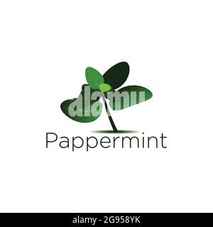 Pfefferminze Pflanze und Blätter Logo Vektor Illustration. Kräutertee mit Minze Stock Vektor