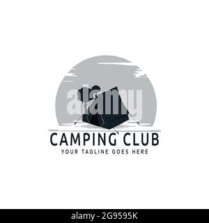 Camping Logo Element für Emblem, Outdoor Activity Symbol, Zelt, Feuer, Holz, Vorlage Für Illustrationslogos Stock Vektor