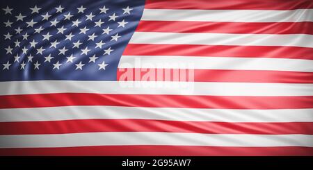 Schöne amerikanische Flagge Welle Nahaufnahme für Memorial Day oder 4. Juli auf Banner-Hintergrund mit Kopierraum., 3d-Modell und Illustration. Stockfoto