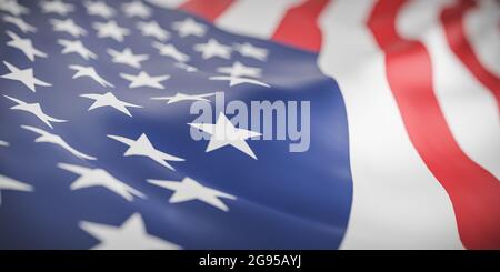 Schöne amerikanische Flagge Welle Nahaufnahme für Memorial Day oder 4. Juli auf Banner-Hintergrund mit Kopierraum., 3d-Modell und Illustration. Stockfoto