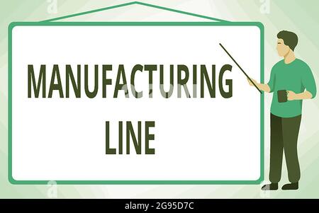 Textüberschrift mit Darstellung der Fertigungslinie. Geschäftsidee Satz von sequenziellen Operationen in einer Fabrik gegründet Schulleiter Zeichnung zeigen Stockfoto