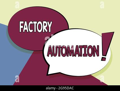 Text zeigt Inspiration Factory Automation. Geschäftskonzept Automatische Bedienung und Steuerung von Maschinen oder Prozessen zwei bunte Überlappungen Stockfoto