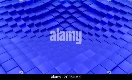 Minimalistisches Wellenmuster aus Würfeln. Abstrakt Blau Cubic Winkende Oberfläche Futuristischer Hintergrund. 3d-Renderdarstellung. Stockfoto