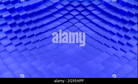 Minimalistisches Wellenmuster aus Würfeln. Abstrakt Blau Cubic Winkende Oberfläche Futuristischer Hintergrund. 3d-Renderdarstellung. Stockfoto